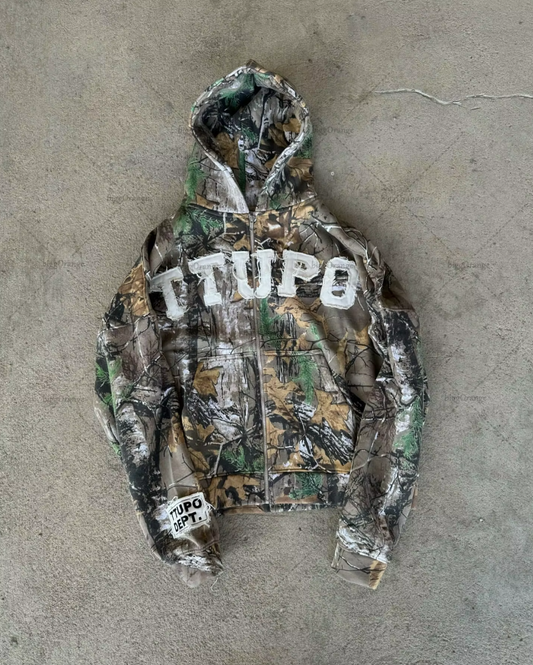 OVERSIZED PATCHED ZIP HOODIE CAMOUFLAGE