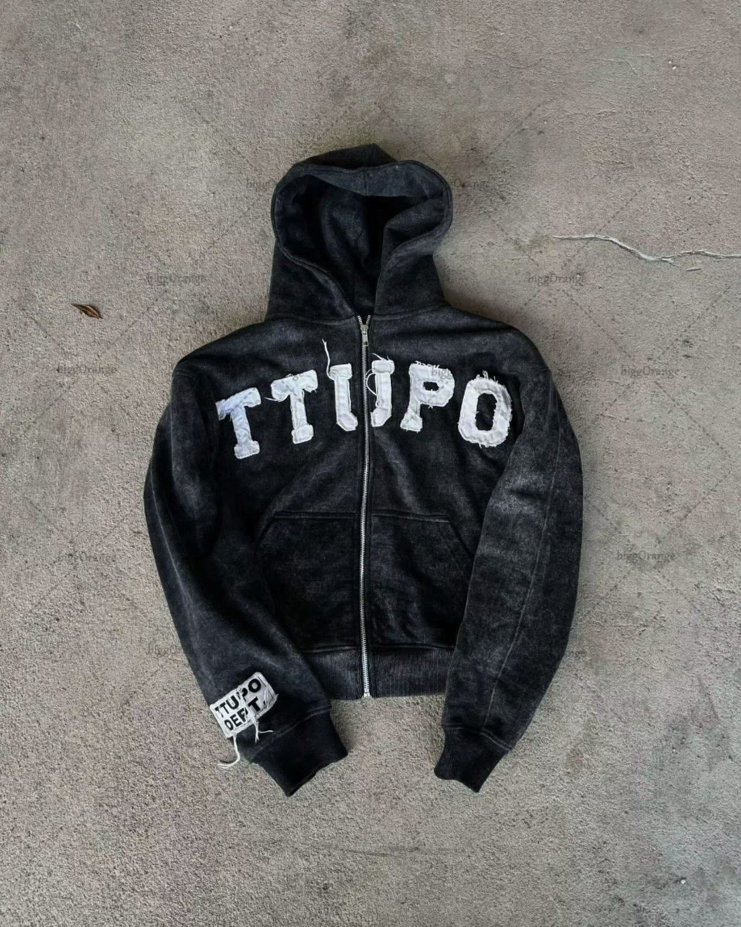 OVERSIZED PATCHED ZIP HOODIE BLACK